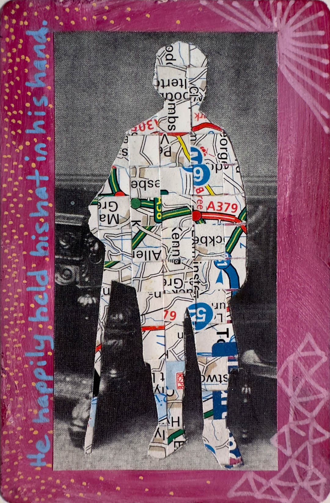 Artistic silhouette made of newspaper clippings on a textured background