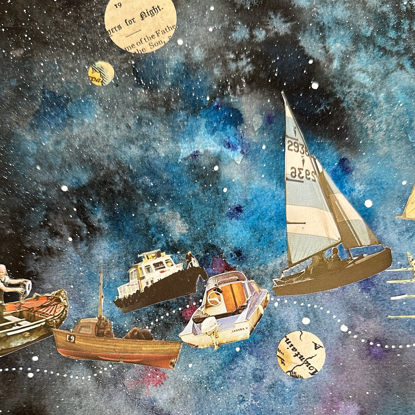Illustration of boats in space with a starry night sky background