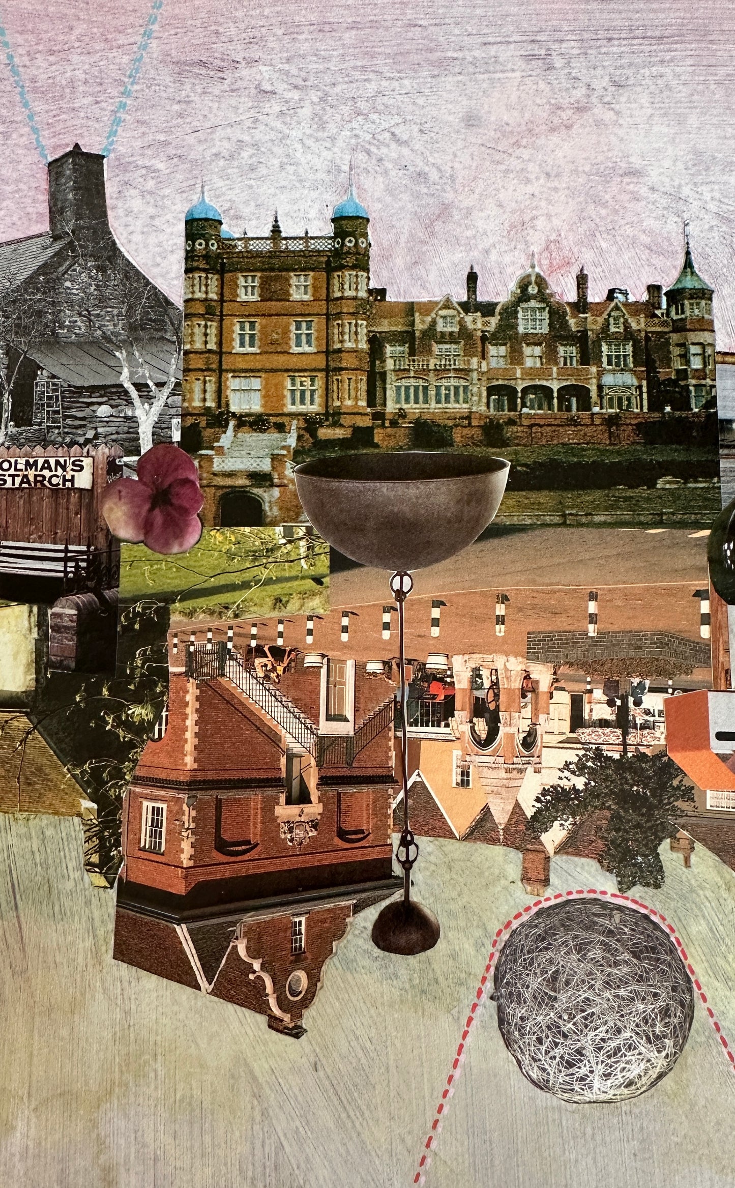 Collage of architectural elements and objects with a vintage feel.