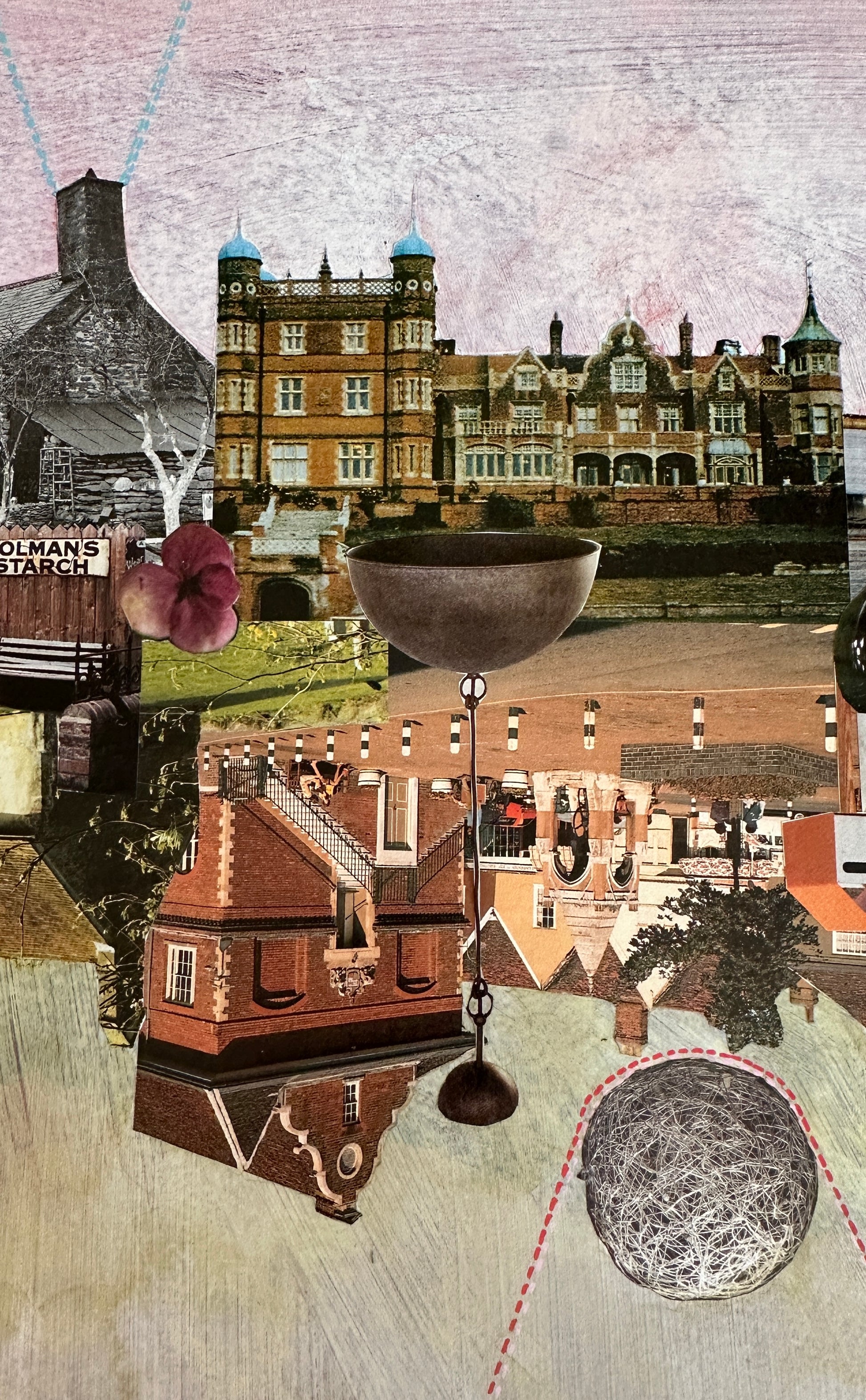 Collage of architectural elements and objects with a vintage feel.