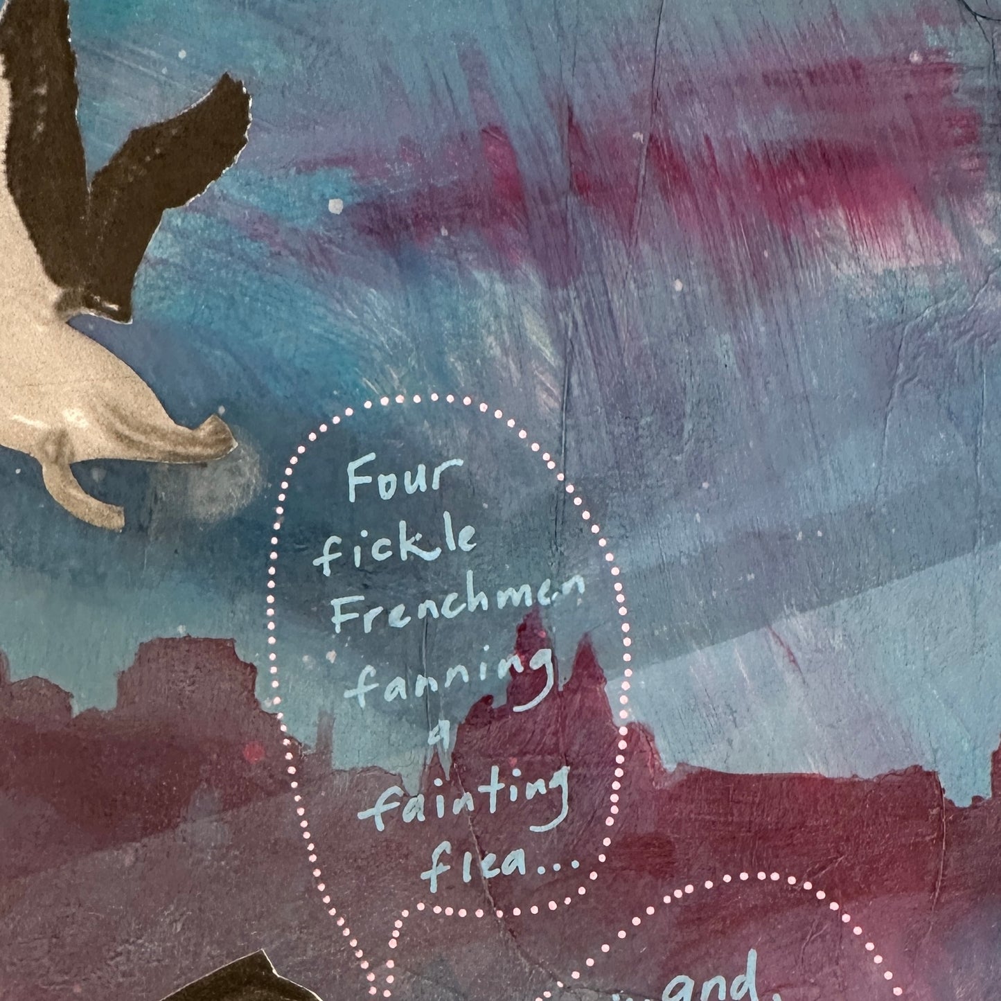 Abstract artwork with text and a deer silhouette